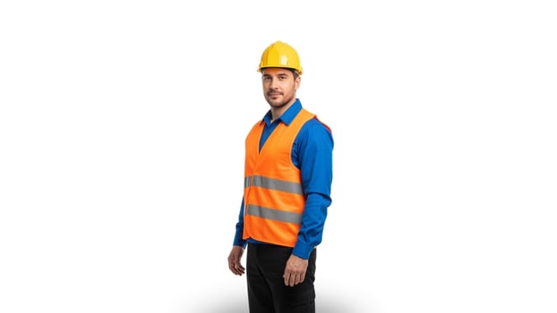 A man in an orange vest and hard hat photo