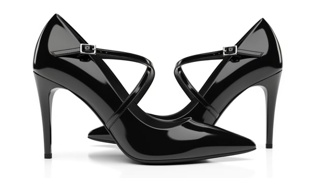 Bla ack high heeled shoes with stra aps on a a white ba ackground uniquely cra afted for your design needs photo