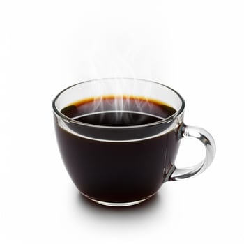 A cup of black coffee with steam coming out of it photo