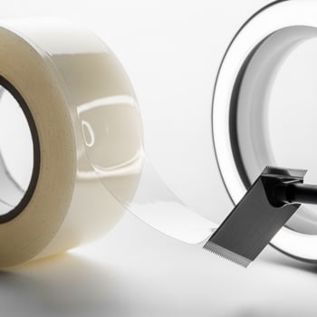 A roll of tape is being held by a black pen photo