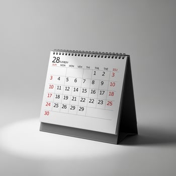 A desk calendar with a white background photo