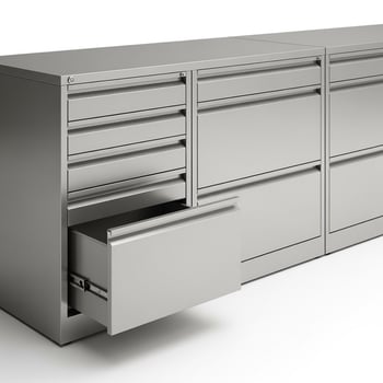 A metal filing cabinet with drawers and drawers photo