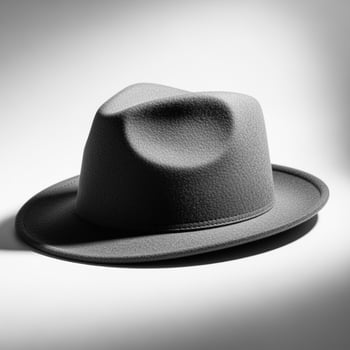 A hat is shown in black and white photo