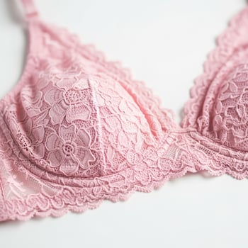 A close up of a pink bra with lace photo