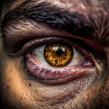 Detailed closeup of a human eye with intense gaze and visible skin texture photo