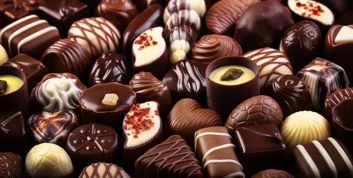 assorted chocolate desserts and candy confectionery sweet food background photo