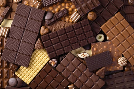 assorted chocolate bar and candy background, delicious food for dessert photo