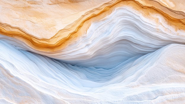 Layered mineral formation with smooth flowing lines in warm brown and cool blue tones creating calming natural pattern photo
