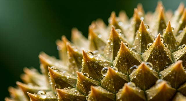 Close up durian with water drops on the spikes is beautiful and stunning showcasing nature's intricate details photo