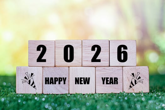 2026 New Year Celebration - Wooden Number Blocks And Fireworks At Eve Night With Abstract Defocused Lights photo