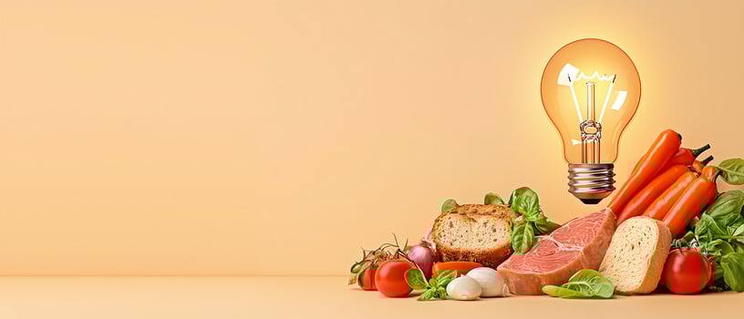 Light bulb illuminating food representing innovative ideas photo