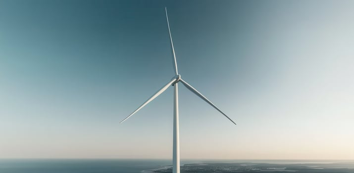 Large scale wind turbine against coastal backdrop photo