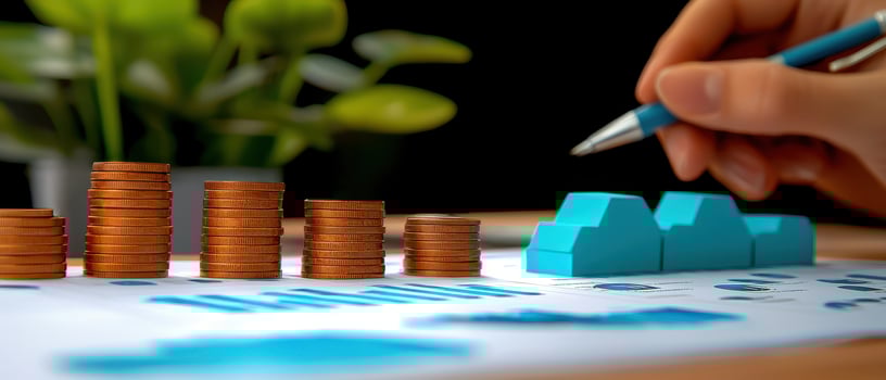 Creating market valuation report with charts and coins photo
