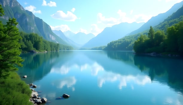 Tranquil Turquoise Lake and Mountain Landscape photo
