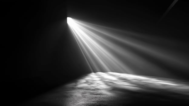 Dramatic Beam of Light Shining Through Darkness Onto Empty Floor in Minimalist Space photo