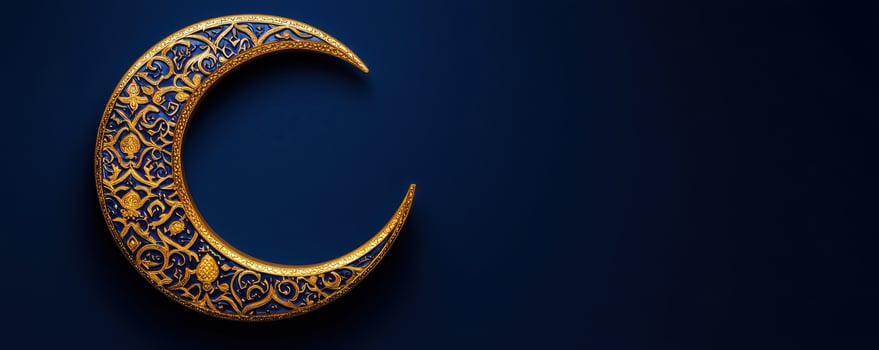 Elegant crescent moon with intricate Islamic pattern design photo