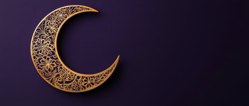 Crescent moon with floral patterns on dark background photo