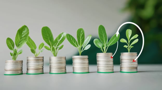 Growing money plant stack coins with sustainability concept photo