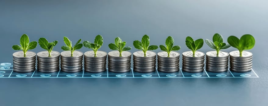 Small green plants growing in test tubes with blue water solution photo