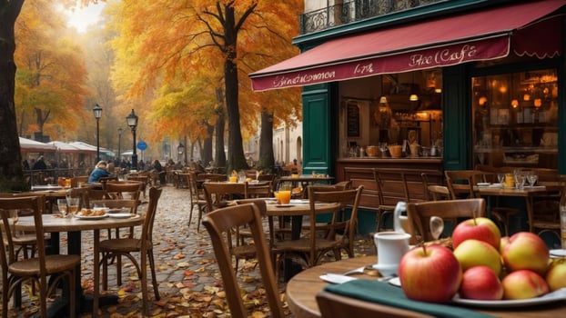 A cafe in the fall with apples on the table photo