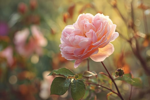 Pink rose flower in soft sunlight photo