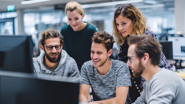 Digital marketing team using AI insights for campaign planning photo