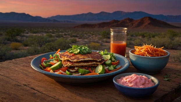 A plate of food on a table with a bowl of salad and a bowl of carrots photo