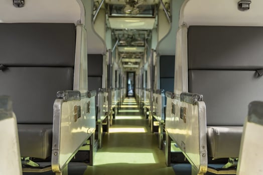 The inside of a train with empty seats photo