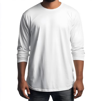 Studio shot of man wearing simple white long sleeve shirt highlighting clean lines and fabric texture photo