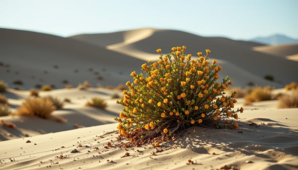 a hardy bush resisting the desert wind on the edge of a dune. photo