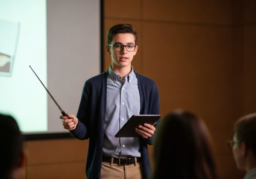 Gen Z student entrepreneurship and presentation in a modern learning environment photo