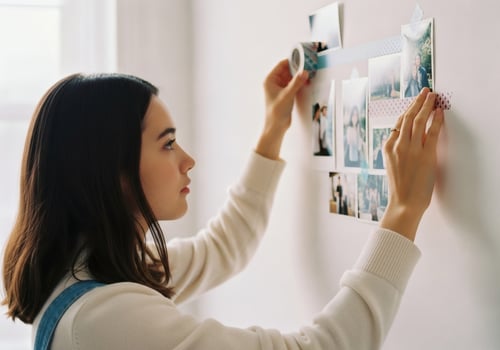 Gen Z creating a memory display with photos and decorative washi tape project