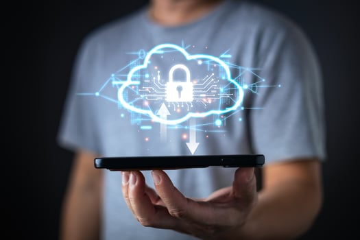 cloud computing diagram on a hand shows data storage and online digital network technology, supporting business, digital marketplaces, and seamless upload, download, transfer, and management of data. photo
