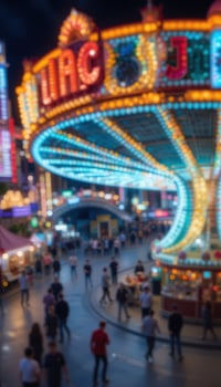A carnival ride is shown in a city at night photo