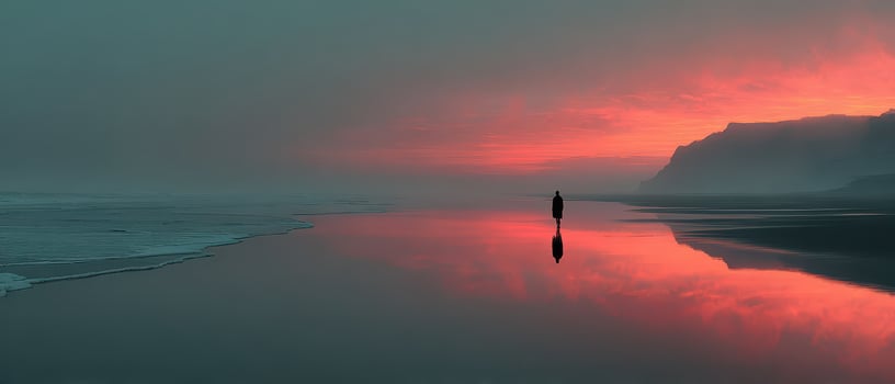 Serene sunset reflection at a quiet beach photo