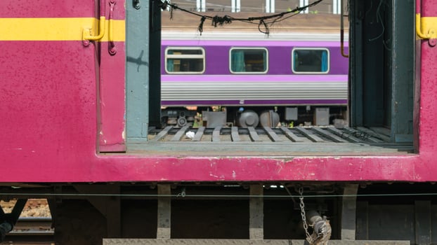 A train is parked on the tracks photo