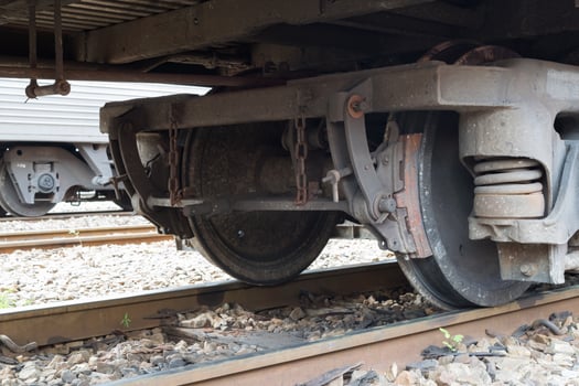 A train car with its wheels on the ground photo