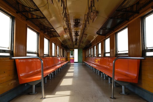 Cabin of Thai train, isolated window and door white background photo
