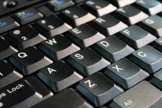A close up of a black keyboard with the letters a, z, x, and y photo