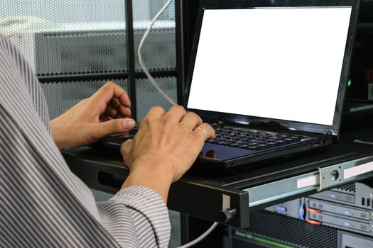 Working on computer photo