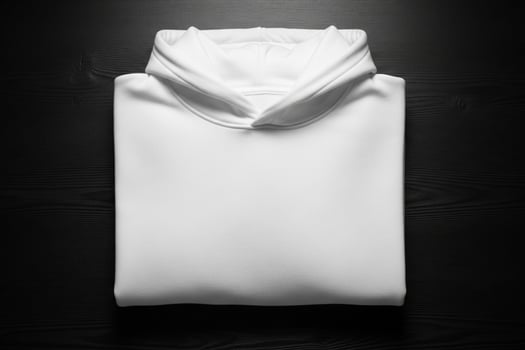 Pristine White Hoodie on Dark Wood Minimalist Fashion Aesthetic photo