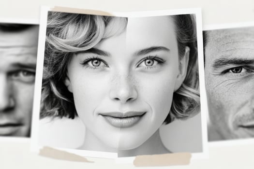 Black and white photos of faces creating a collage representing diversity and inclusion