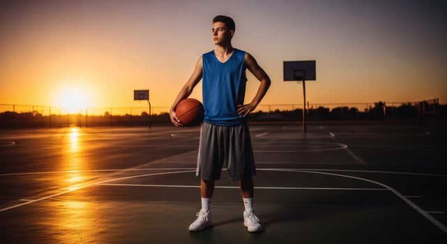 Basketball player ready to play at golden hour symbolizing gen Z passion photo