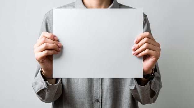 A person holding up a blank piece of paper photo