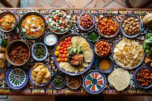 Mexican Fiesta Feast A Colorful Spread of Delicious Tacos and Snacks. photo