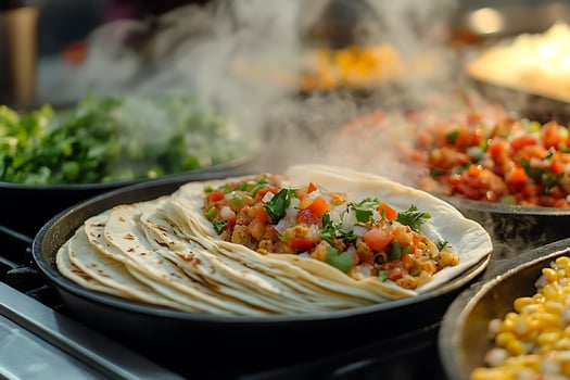 Deliciously Prepared Tacos Steaming with Fresh Ingredients. photo