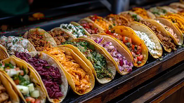 A Colorful Spread of Delicious Tacos Ready to Eat. photo