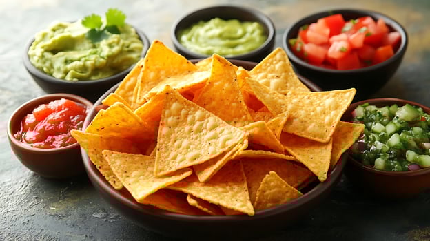 Delicious Nachos Platter with Guacamole and Salsa for a Party. photo