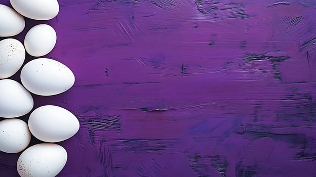 Fresh White Eggs on a Textured Purple Surface. photo