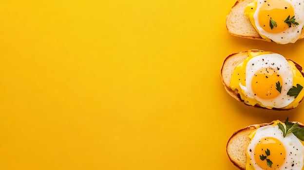 Delicious Egg Toast with Parsley on a Bright Yellow Background. photo